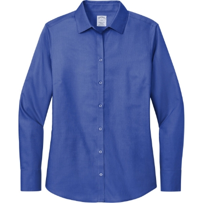 Custom Brooks Brothers Womens Wrinkle-Free Stretch Nailhead Shirt Cobalt Blue