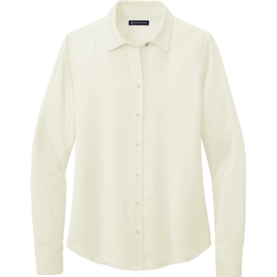Custom Brooks Brothers Womens Full-Button Satin Blouse Off White