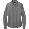 Custom Brooks Brothers Womens Full-Button Satin Blouse ShadowGrey