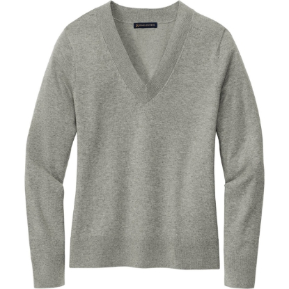 Custom Brooks Brothers Womens Cotton Stretch V-Neck Sweater Light Shadow Gray Heather