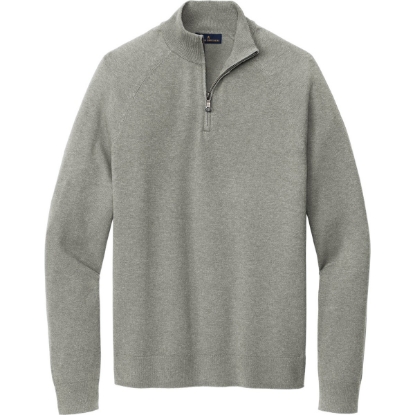 Custom Brooks Brothers Cotton Stretch 1/4-Zip Sweater Light Shadow Gray Heather
