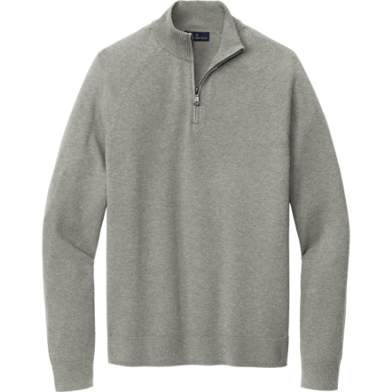 Custom Brooks Brothers Cotton Stretch 1/4-Zip Sweater Light Shadow Gray Heather