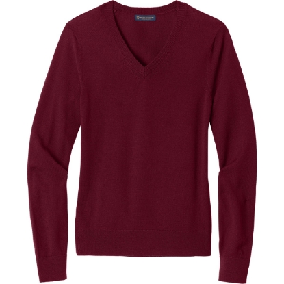 Custom Brooks Brothers Womens Washable Merino V-Neck Sweater Vintage Port Red