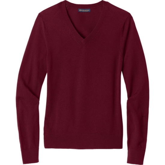 Custom Brooks Brothers Womens Washable Merino V-Neck Sweater Vintage Port Red