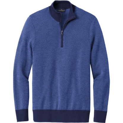 Custom Brooks Brothers Washable Merino Birdseye 1/4-Zip Sweater Navy Blue/Compass Blue