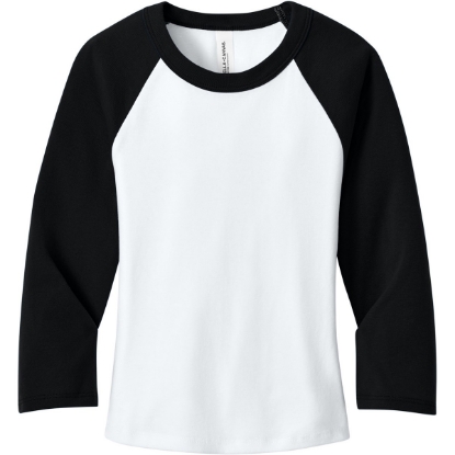 Custom BELLA+CANVAS Womens Micro Rib 3/4 Raglan Baby Tee White/Black