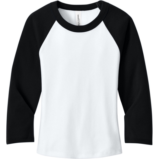 Custom BELLA+CANVAS Womens Micro Rib 3/4 Raglan Baby Tee White/Black