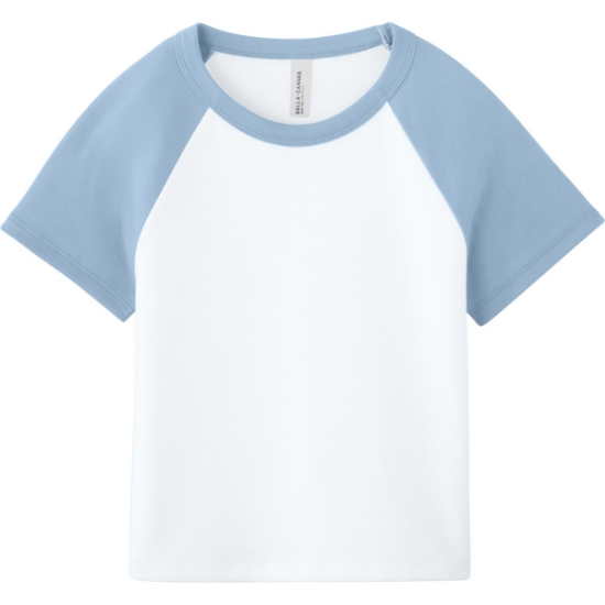 Custom BELLA+CANVAS Womens Micro Rib Raglan Baby Tee White/Baby Blue