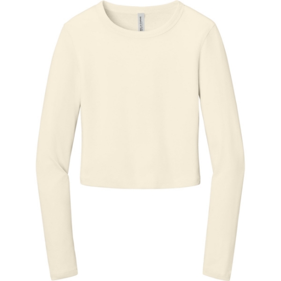 Custom BELLA+CANVAS Womens Micro Rib Long Sleeve Baby Tee Solid Natural Beige Blend