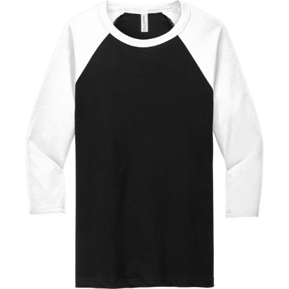 Custom BELLA+CANVAS Unisex 3/4-Sleeve Baseball Tee. Black/White