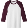 Custom BELLA+CANVAS Unisex 3/4-Sleeve Baseball Tee. White/Maroon