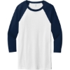 Custom BELLA+CANVAS Unisex 3/4-Sleeve Baseball Tee. White/Navy Blue