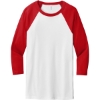 Custom BELLA+CANVAS Unisex 3/4-Sleeve Baseball Tee. White/Red