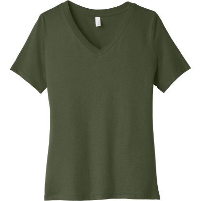 Custom BELLA+CANVAS Womens Relaxed Jersey Short Sleeve V-Neck Tee. Military Green