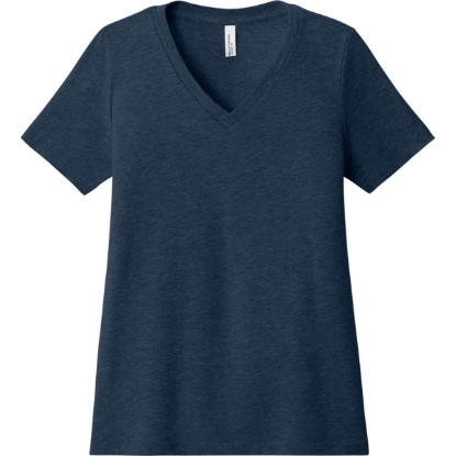 Custom BELLA+CANVAS Womens Relaxed Heather CVC V-Neck Tee Heather Navy Blue