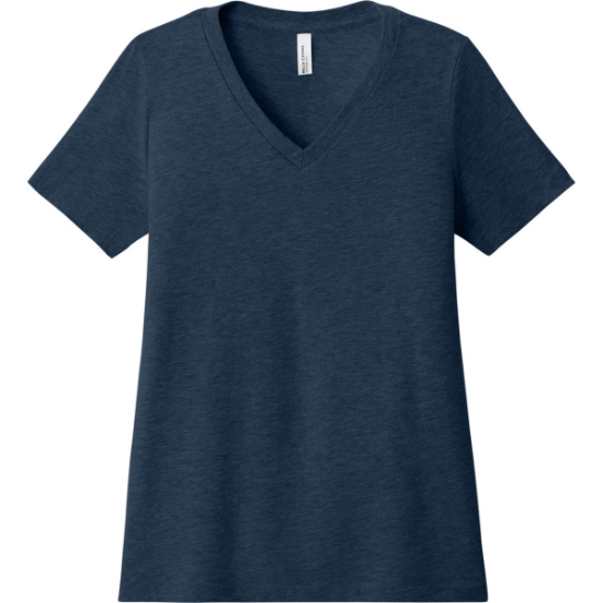 Custom BELLA+CANVAS Womens Relaxed Heather CVC V-Neck Tee Heather Navy Blue