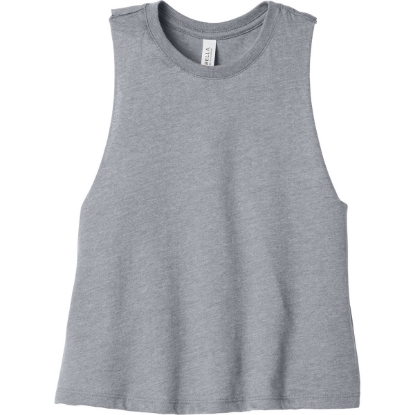 Custom BELLA+CANVAS Womens Racerback Cropped Tank. Athletic Heather Gray