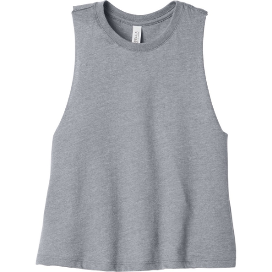 Custom BELLA+CANVAS Womens Racerback Cropped Tank. Athletic Heather Gray