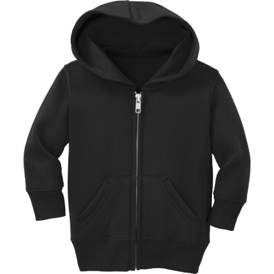 Custom Port & Co Infant Core Fleece Full-Zip Hooded Sweatshirt. Jet Black