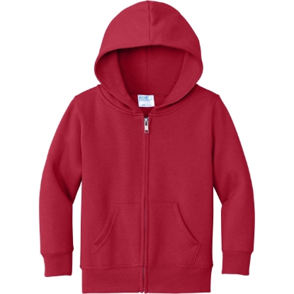 Custom Port & Co Toddler Core Fleece Full-Zip Hooded Sweatshirt. Red