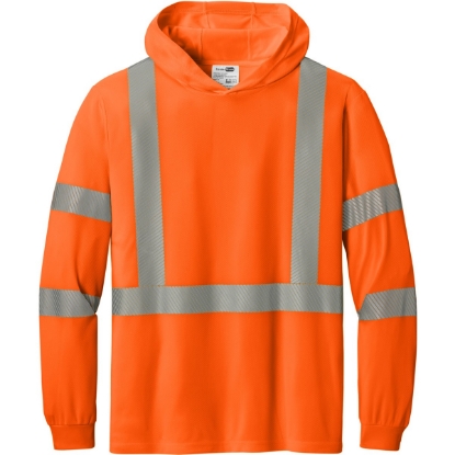 Custom CornerStone ANSI 107 Class 3 Long Sleeve Segmented Tape Hooded Tee Safety Orange/Silver