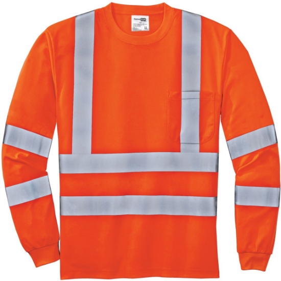 Custom CornerStone - ANSI 107 Class 3 Long Sleeve Snag-Resistant Reflective T-Shirt. Safety Orange/Reflective Silver