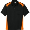 Custom CornerStone Select Snag-Proof Two Way Colorblock Pocket Polo. Black/Shock Orange