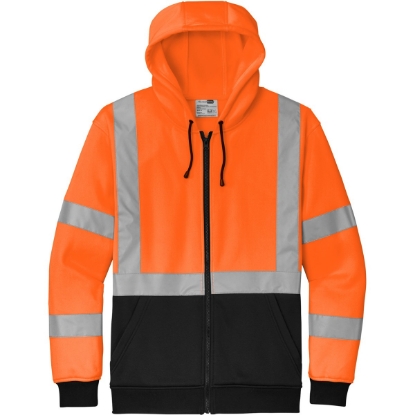 Custom CornerStone A107 Class 3 Heavy-Duty Fleece Full-Zip Hoodie Safety Orange/Black/Silver