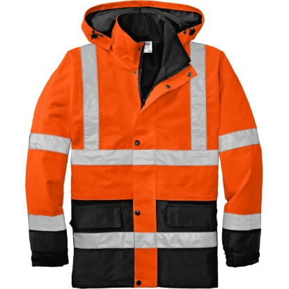 Custom CornerStone - ANSI 107 Class 3 Waterproof Parka. Safety Orange/Silver/Black