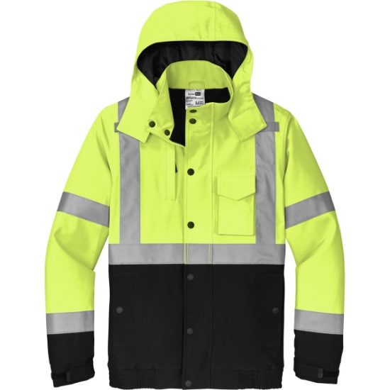 Custom CornerStone ANSI 107 Class 3 Waterproof Insulated Ripstop Bomber Jacket Safety Yellow/Black/Silver