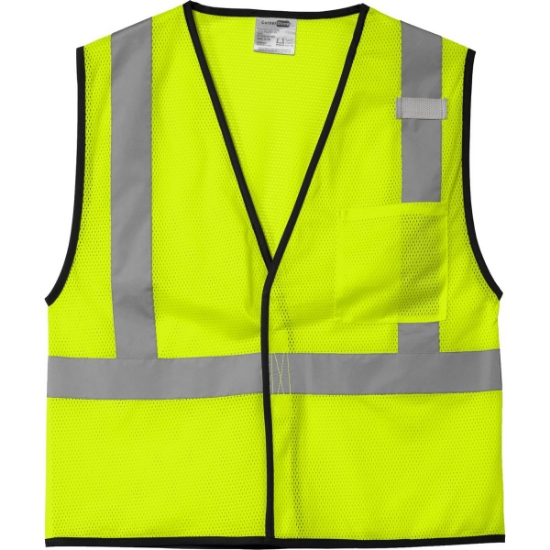 Custom CornerStone ANSI 107 Class 2 Economy Mesh One-Pocket Vest. Safety Yellow/Silver