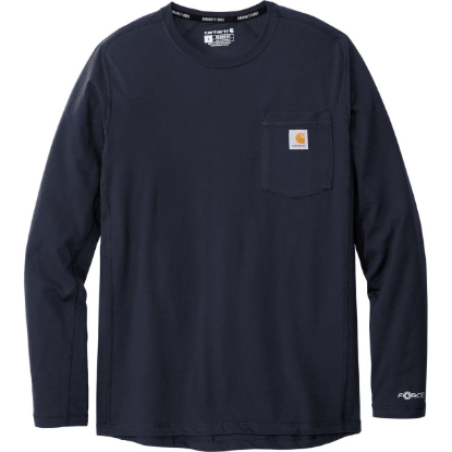 Custom Carhartt Force Long Sleeve Pocket T-Shirt Navy Blue