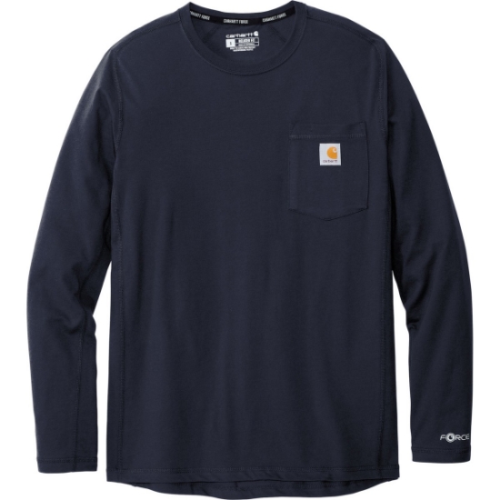 Custom Carhartt Force Long Sleeve Pocket T-Shirt Navy Blue