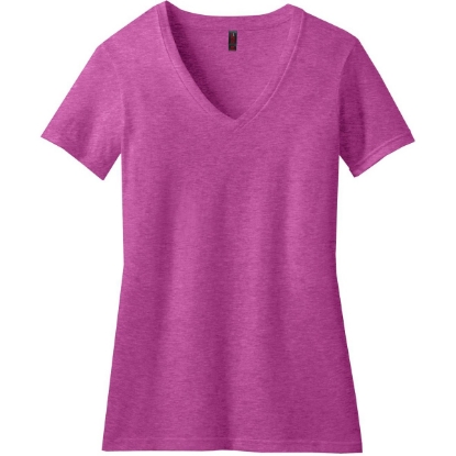 Custom District Womens Perfect Blend CVC V-Neck Tee. Heathered Pink Raspberry