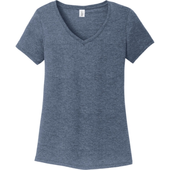 Custom District Womens Perfect Tri V-Neck Tee. Navy Blue Frost
