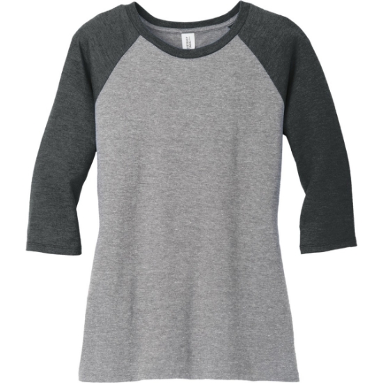 Custom District Womens Perfect Tri 3/4-Sleeve Raglan. Black Frost/Gray Frost