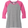 Custom District Womens Perfect Tri 3/4-Sleeve Raglan. Fuchsia Pink Frost/Gray Frost