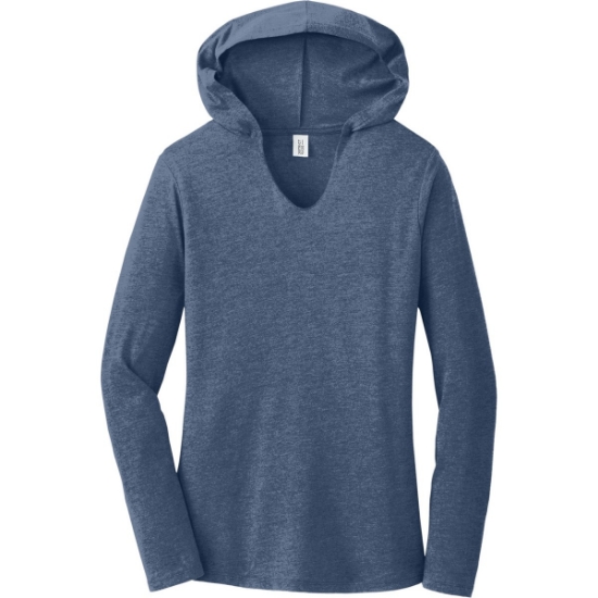 Custom District Womens Perfect Tri Long Sleeve Hoodie. Navy Blue Frost