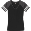 Custom District Womens Game V-Neck Tee. Black/Heathered Charcoal Gray