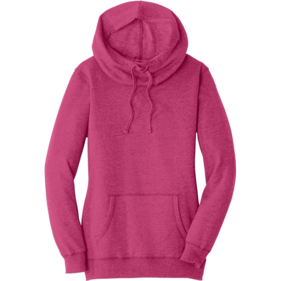 Custom District Womens Lightweight Fleece Hoodie. Heathered Pink Azalea