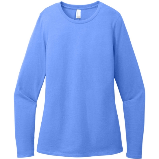 Custom District Womens Perfect Blend CVC Long Sleeve Tee Heathered Royal Blue