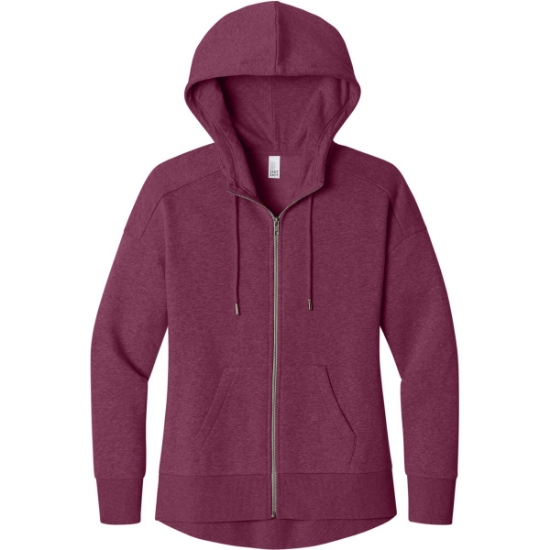 Custom District Womens Perfect Weight Fleece Drop Shoulder Full-Zip Hoodie He Loganberry