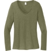 Custom District Womens Perfect Tri Long Sleeve V-Neck Tee Military Green Frost