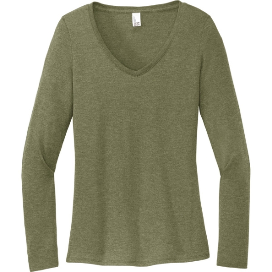 Custom District Womens Perfect Tri Long Sleeve V-Neck Tee Military Green Frost
