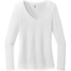 Custom District Womens Perfect Tri Long Sleeve V-Neck Tee White