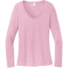 Custom District Womens Perfect Tri Long Sleeve V-Neck Tee Wisteria Heather Pink