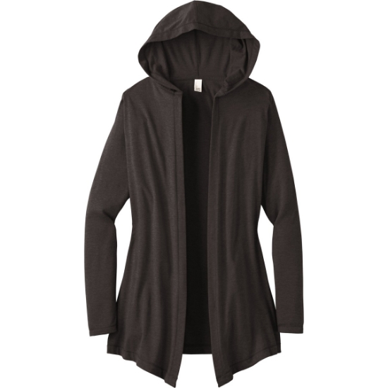Custom District Womens Perfect Tri Hooded Cardigan. Black Frost