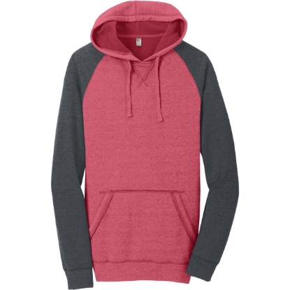 Custom District Young Mens Lightweight Fleece Raglan Hoodie. H Red/H Char