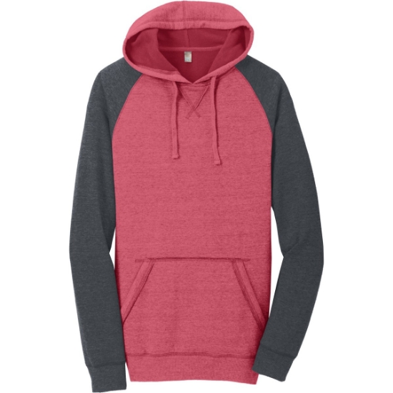 Custom District Young Mens Lightweight Fleece Raglan Hoodie. H Red/H Char