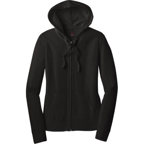Custom District Womens Fitted Jersey Full-Zip Hoodie. Black